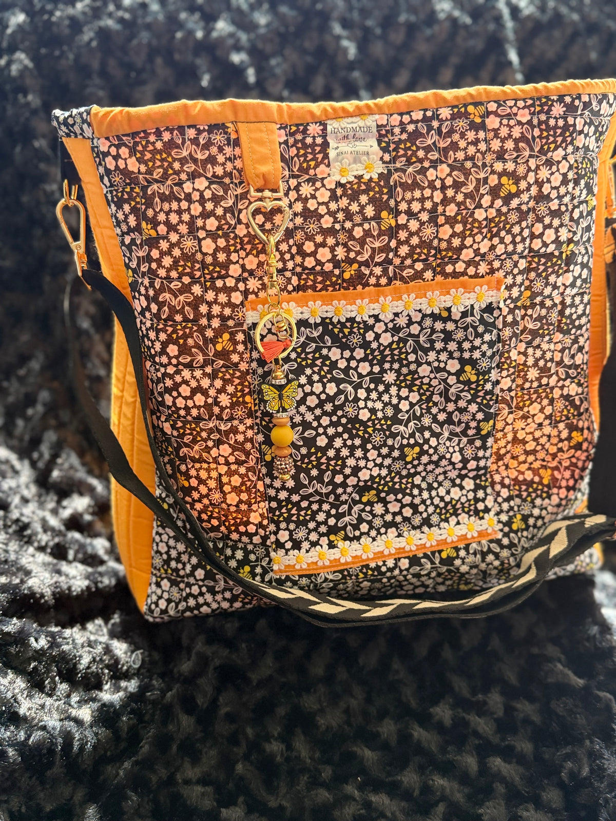 Bees & Blooms Handmade Quilted Crossbody Tote Bag