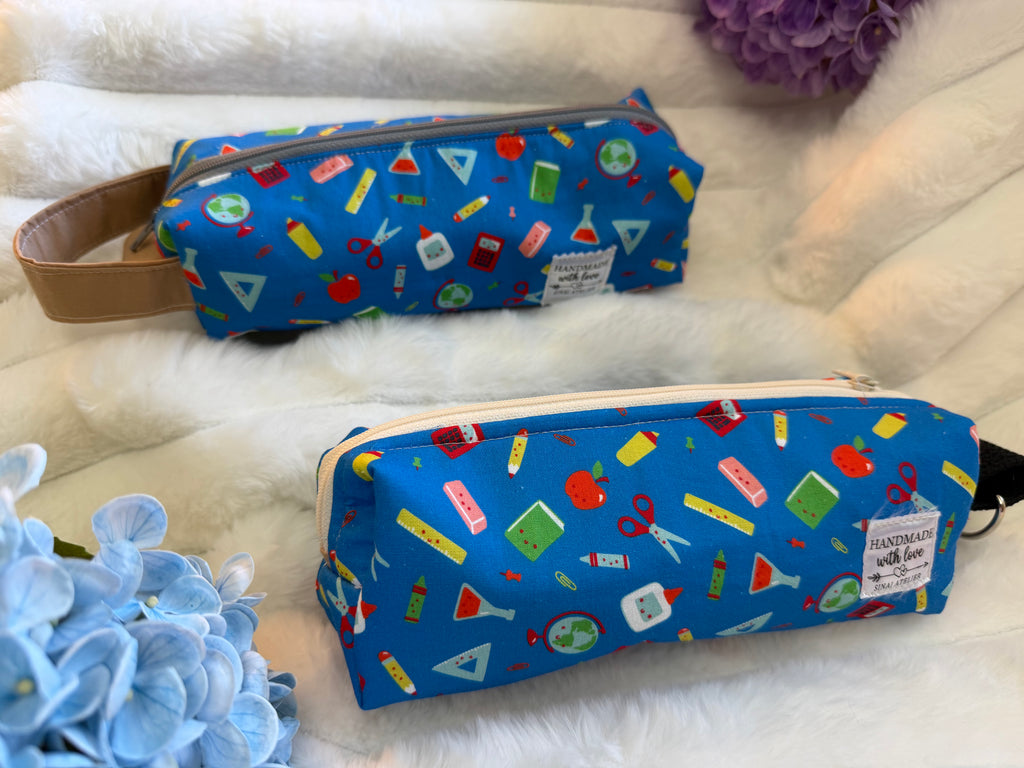 Handmade School Supplies Pencil Pouch – Blue Kawaii Print