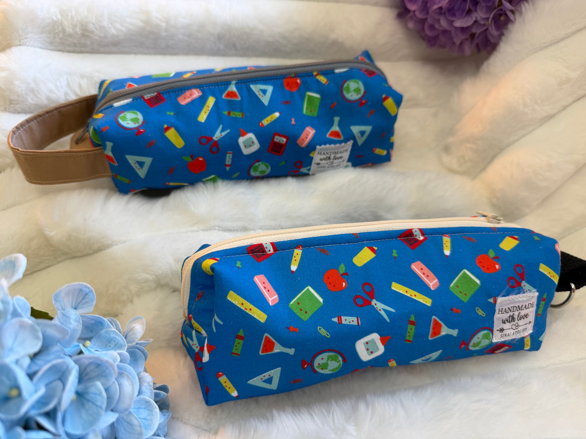 Handmade School Supplies Pencil Pouch – Blue Kawaii Print
