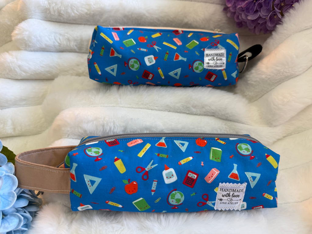 Handmade School Supplies Pencil Pouch – Blue Kawaii Print