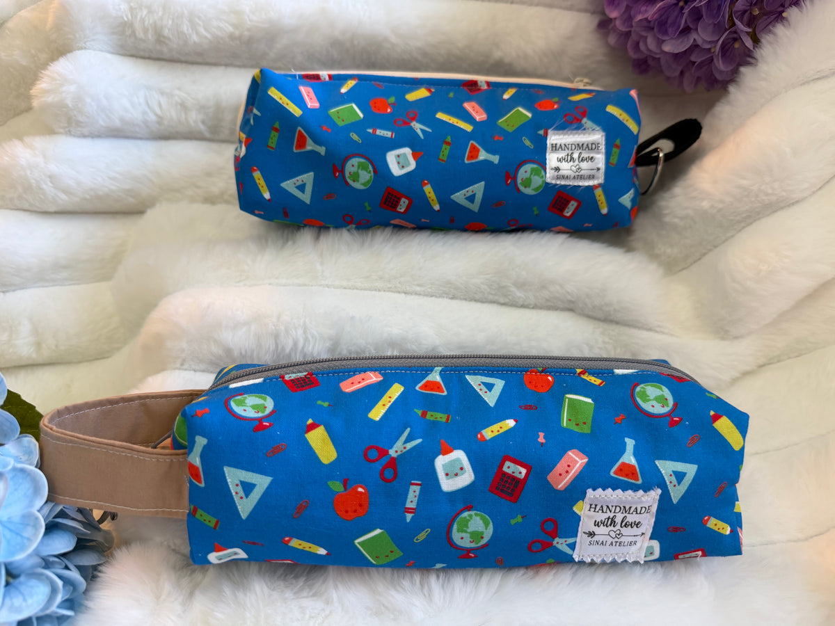 Handmade School Supplies Pencil Pouch – Blue Kawaii Print