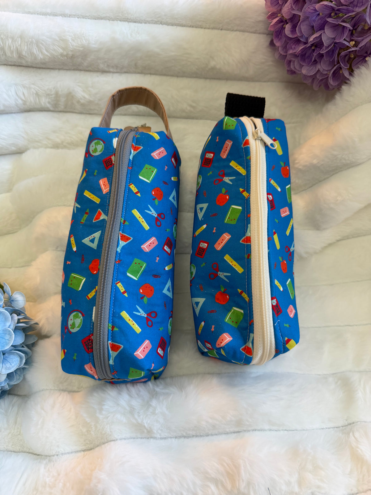 Handmade School Supplies Pencil Pouch – Blue Kawaii Print