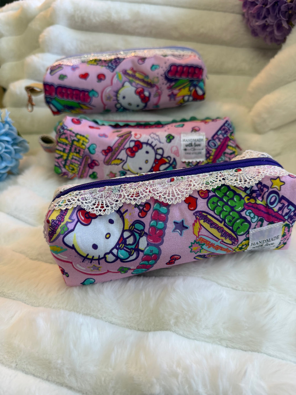 Handmade Hello Kitty Pencil Pouch with Lace Trim