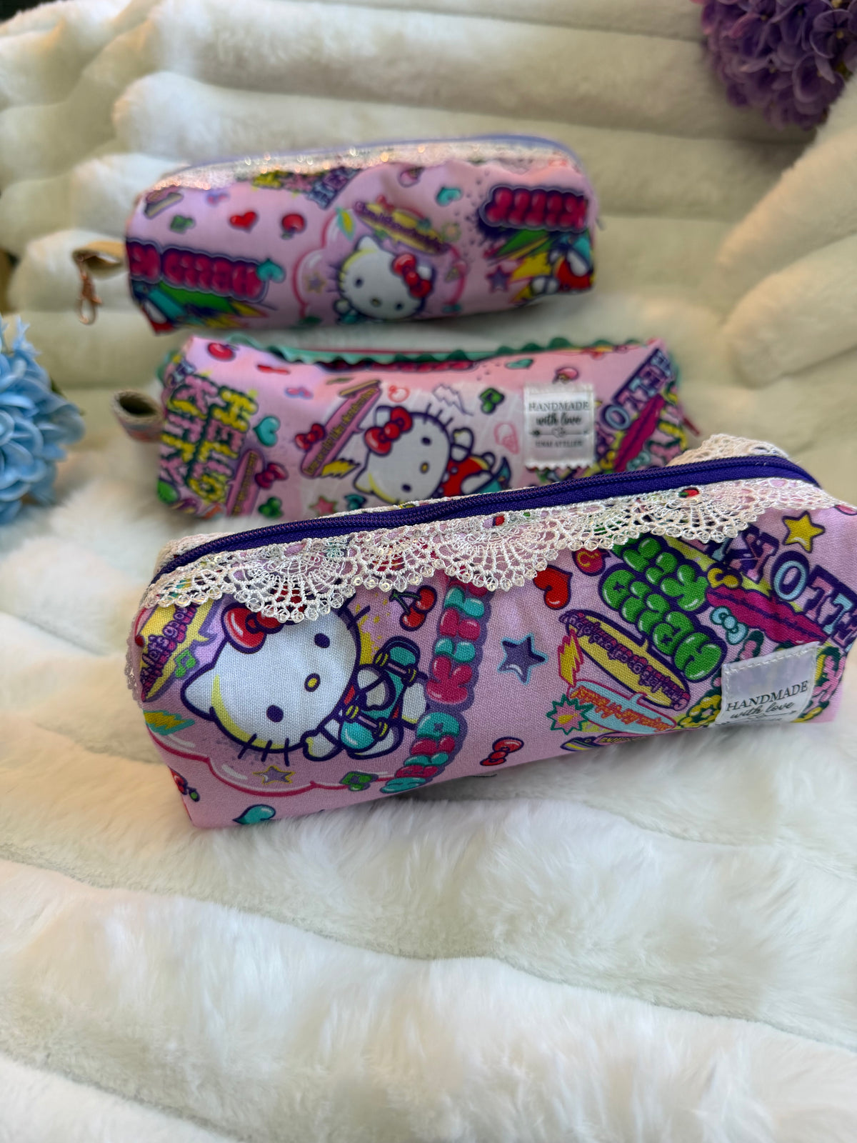 Handmade Hello Kitty Pencil Pouch with Lace Trim