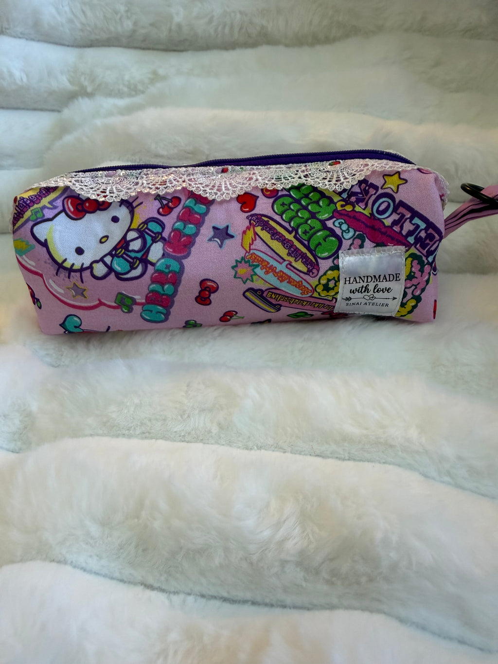Handmade Hello Kitty Pencil Pouch with Lace Trim