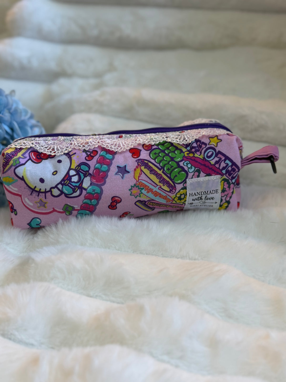 Handmade Hello Kitty Pencil Pouch with Lace Trim