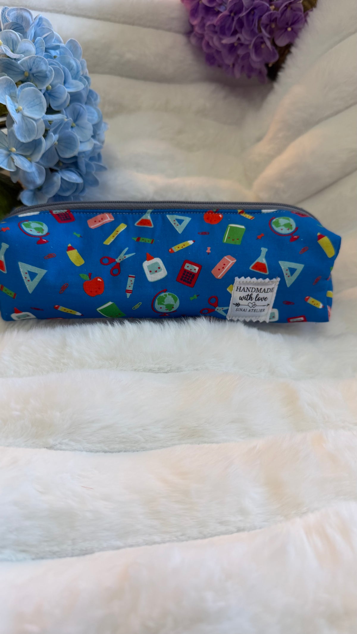 Handmade School Supplies Pencil Pouch – Blue Kawaii Print