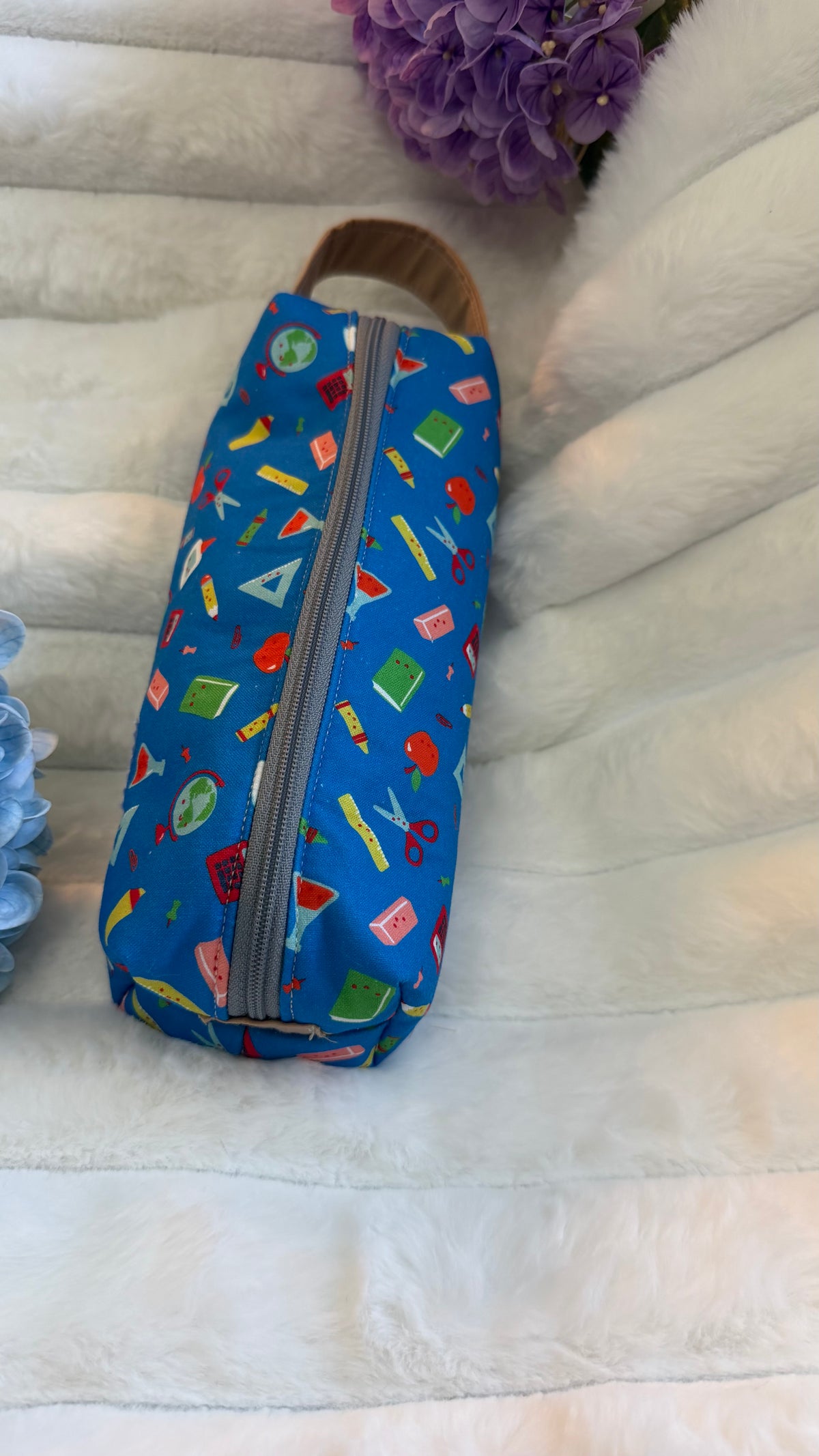 Handmade School Supplies Pencil Pouch – Blue Kawaii Print