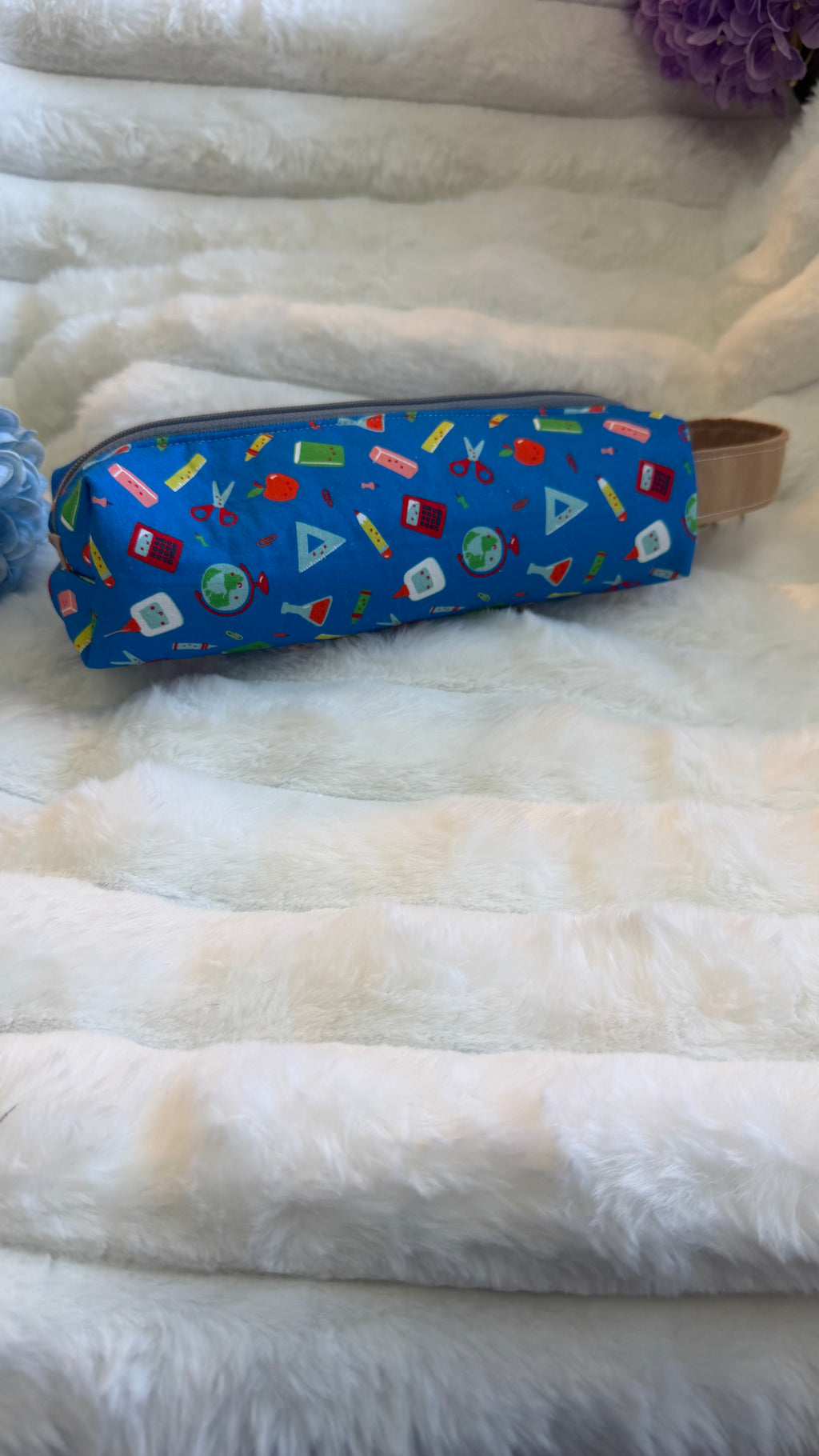 Handmade School Supplies Pencil Pouch – Blue Kawaii Print