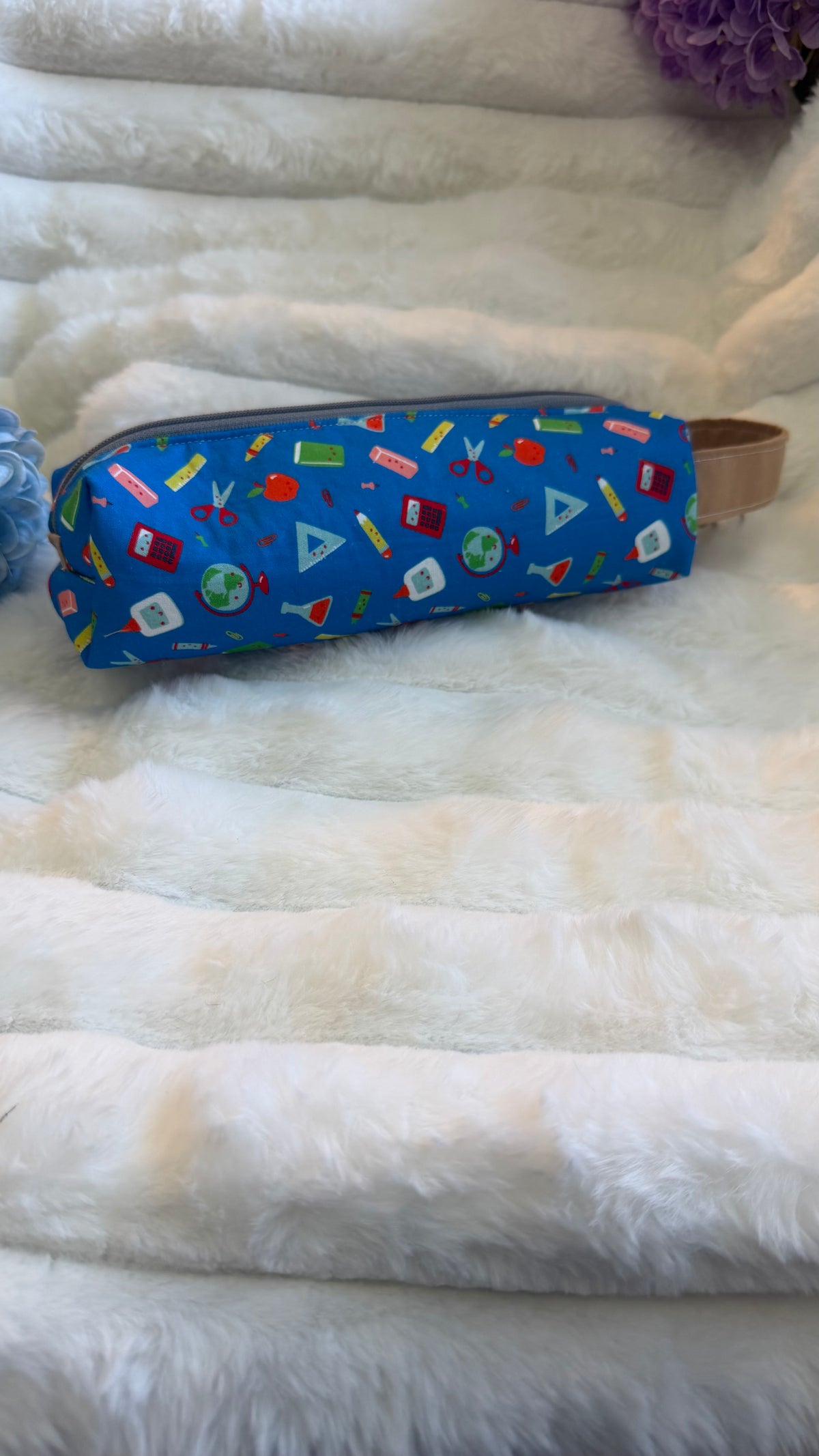 Handmade School Supplies Pencil Pouch – Blue Kawaii Print