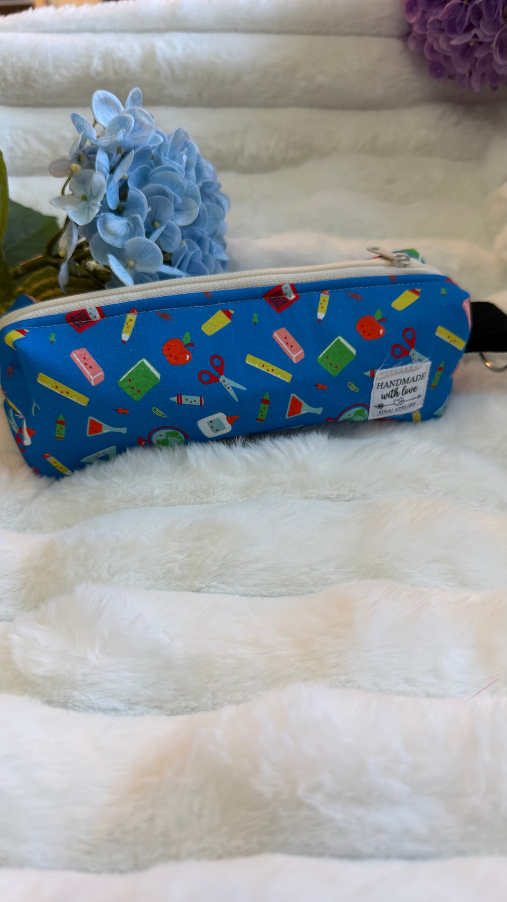 Handmade School Supplies Pencil Pouch – Blue Kawaii Print